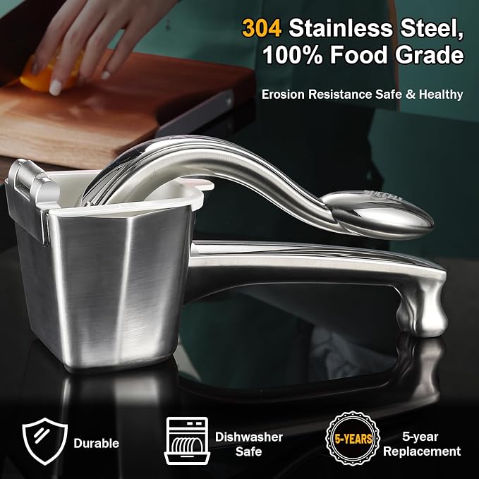 SUCCFLY Lemon Squeezer Stainless Steel, Heavy Duty hand Citrus Fruit Juicer | Ergonomic Curved Handle, Efficient Juicing, Large Capacity, Dishwasher Safe, Manual Juicer for Lime Orange, 5 Year Warranty - Image 2