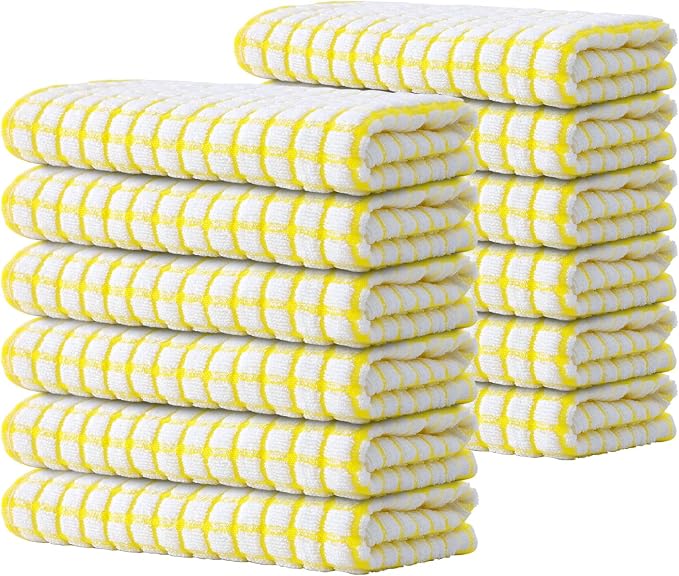 Kitinjoy Cotton 12 Pack Terry Kitchen Towels, Yellow | 16 x 25 Inches Super Soft and Absorbent Dish Towels, Quick Drying hand towels for kitchen Drying by Kitinjoy