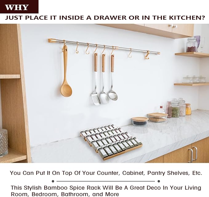 Bamboo Spice Rack Drawer Organizer - 8 Piece Set - 8" or 16" Wide - Image 6