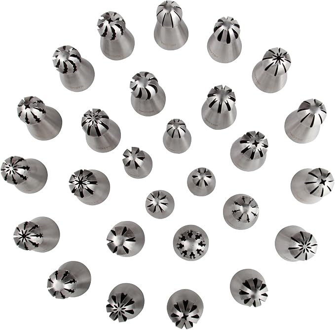 27 Pcs Stainless Steel Seamless Russian Flower Ball Piping Tips Set | Big&Small Twist Ball Piping Tips, Stainless Steel Cupcakes Icing Nozzles For Pastry Cupcakes Cakes Cookies Decorating - Image 4