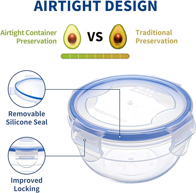 KIGI Plastic Round Food Storage Container, 4 Pack (2.5 Cup) | Small Plastic Bowls with Leakproof Lids, Ideal for Lunch, Meal Prep, Soup & Snack, 20 oz - Image 3