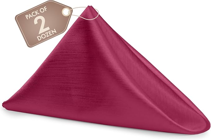 17x17-Inch Shantung Cloth Napkins, Raspberry, Set of 24 | Bulk Case of 2 Dozen, Satin, Square, 100% Polyester Fabric, Reversible, Faux Dupioni Silk Reverse Side, Machine Washable, Red by UltimateTextile