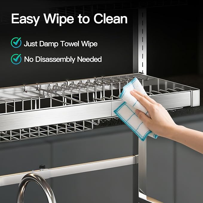 3 Tier Extra Large Stainless Steel Over The Sink Dish Drying Rack | Rust Proof Metal, Expandable Kitchen Sink Drainer, Counter Space Saving, Heavy Duty, Modern Silver, Multifunctional Storage - Image 9