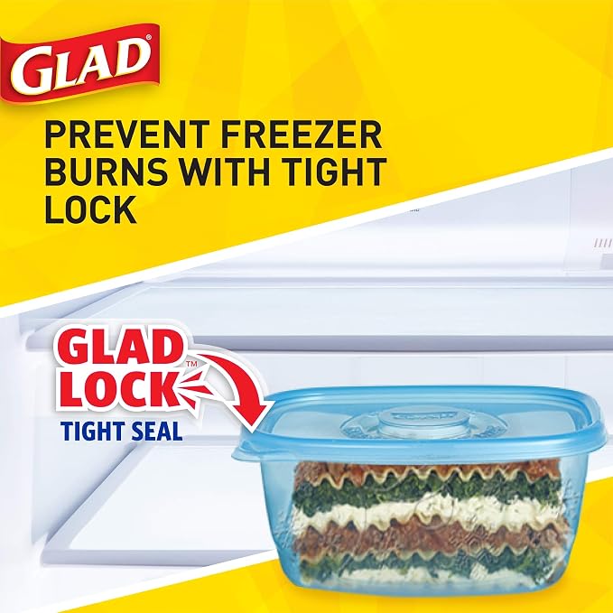 Glad GladWare FreezerWare Food Storage Containers with Lids, Large Rectangle No BPA Plastic for Freezing Soups Meals and Batch Cooking, Crack Resistant, Microwave Dishwasher Safe, 64 Oz, 2 Ct - 6 Pk | Crack-resistant, large rectangle containers for fre... - Image 8