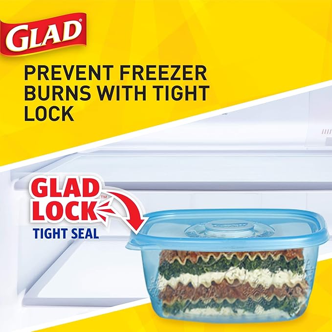 Glad Gladware Freezerware Food Storage Containers, Large Rectangle Holds 64 Ounces of Food, 2 Count Set | Tupperware, Plastic Food Container, Meal Prep Container, Plastic Containers with Lids - Image 6
