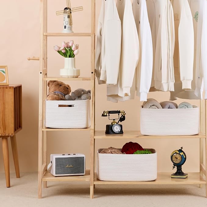 MiniArk Large Storage Baskets for Shelves, 17 x 13 x 7.5” Closet Organizers Bins for Clothes Blanket Towels, Baby Nursery, Toy Baskets Box, Woven Rope Baskets, 2 Packs Off White - Image 3