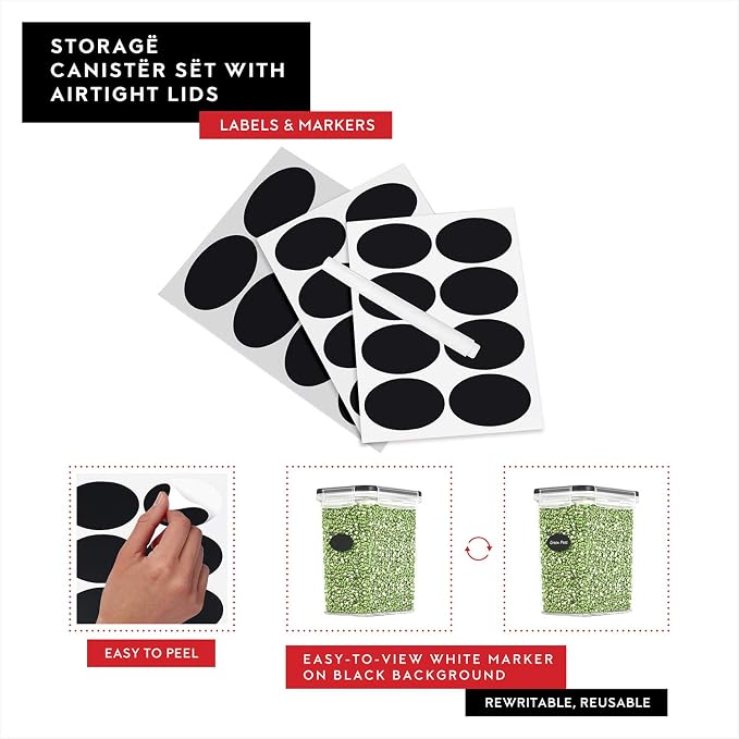 DWËLLZA KITCHEN Set of 14 Airtight Food Storage Containers for Pantry Organization and Storage - Sugar, Flour, Pasta, Spaghetti Plastic Air tight Kitchen Storage Containers With Lids, Labels & Marker - Image 8