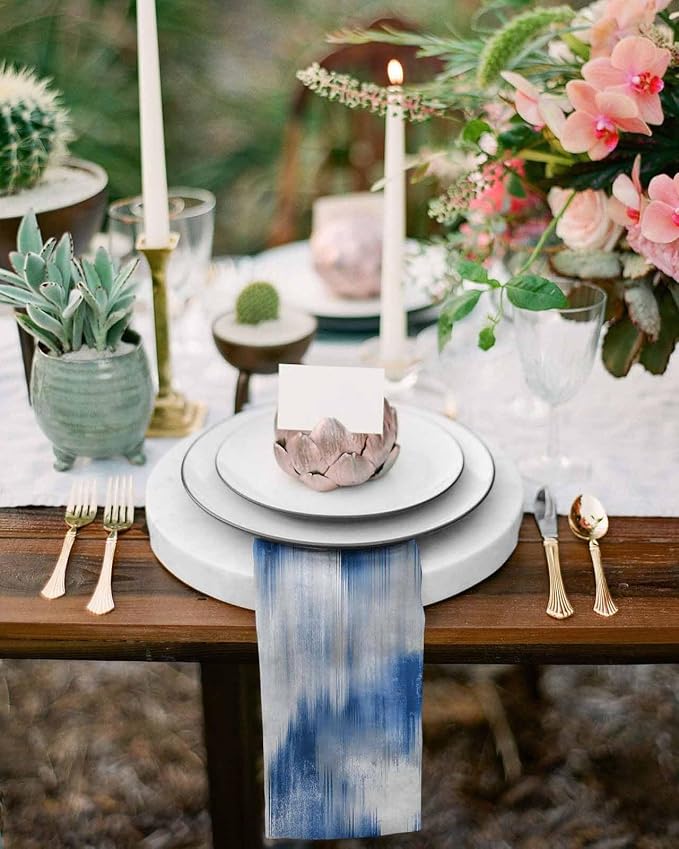 Abstract Blue Dinner Napkins Cloth Set of 4, Premium Polyester Napkins 20 x 20 Inch, Modern Geometric Gradual Stripes Grey Washable and Reusable Table Napkins for Wedding Cocktail Hotel - Image 4