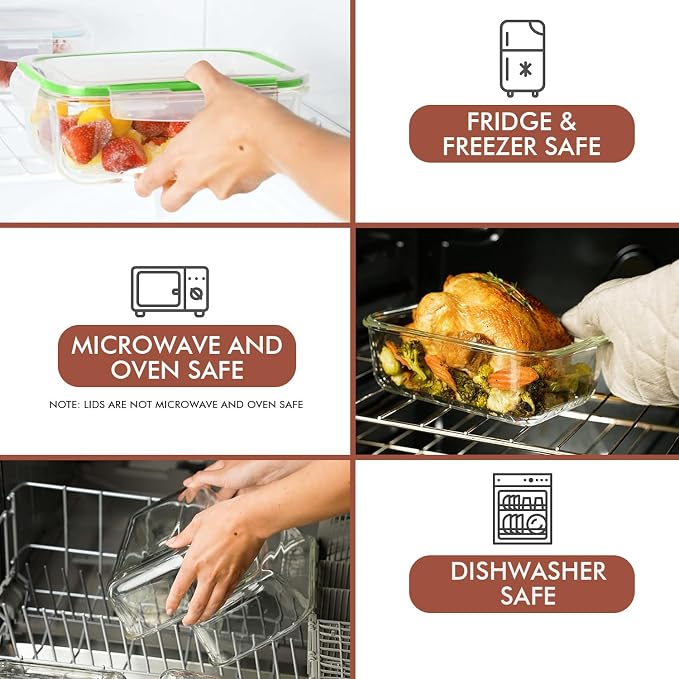 Razab 35 Pc Set Glass Food Storage Containers with Lids - Meal Prep Airtight Bento Boxes BPA-Free 100% Leak Proof (15 lids,15 glass & 5 Plastic Sauce/Dip Containers) - Image 4