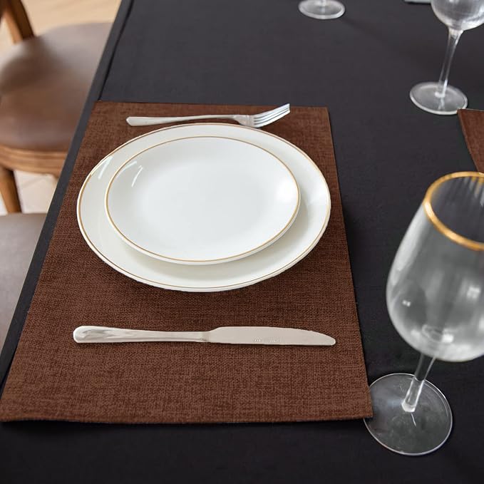 Cloth Placemats Set of 8, Linen Type Fabric Placemats Machine Washable Heat Resistant Placemats Wrinkle Free Thick Polyester Kitchen Place Mats for Dining Table (Dark Brown) - Image 5