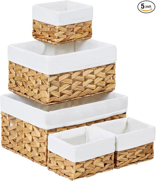 Wicker Storage Basket, 5 Pack Baskets for Organizing, Water Hyacinth Storage Baskets, Rectangular Wicker Baskets for Storage Shelves, Cube Storage Bins For Closet/Clothes/Dresser by Vagusicc