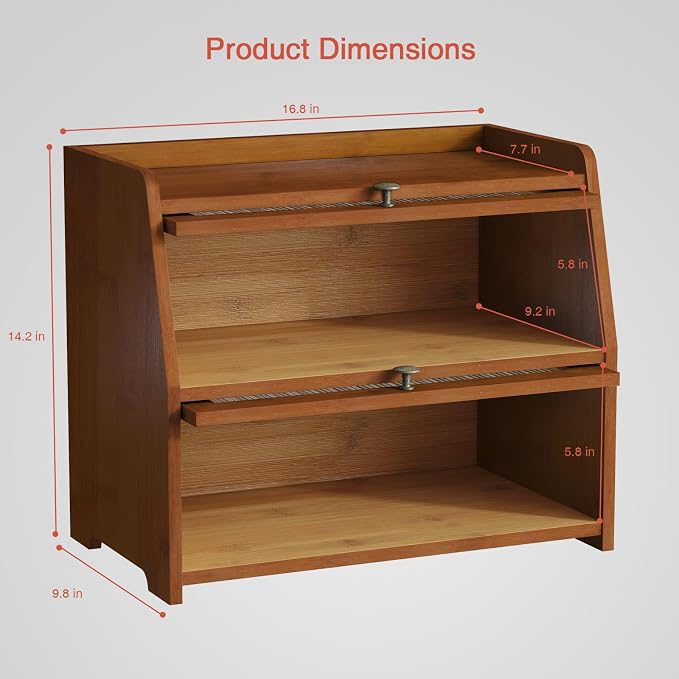 Goozii Wooden Bread Box for Kitchen Countertop, Dark Wood Bread Storage Container for Homemade Bread, 2 Tier Roll Top Breadbox Holder Keeper for Sourdough Loaf Storage (Walnut Brown) - Image 6