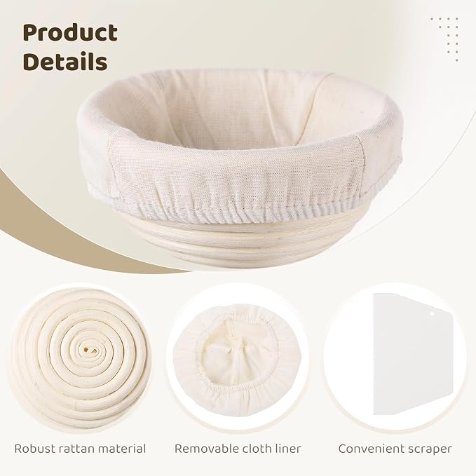 Mini Banneton Basket, Pack of 10 Proofing Basket, Banneton Bread Proofing Basket, Mini Sourdough Banneton Basket, Bakery Baking Bowls With Liners And Scrapers, Bread Baking Supplies - Image 3