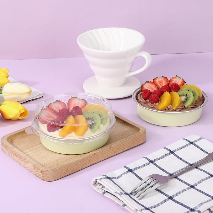 Beasea 100 Pack 4" Mini Pans with Lids, 7.3oz Disposable Aluminum Baking Foil Tins Round Small Tart Pie Container for Individual Cupcake Dessert Muffin Cheesecake Quiche Oven Dishes - Sage Green - Image 6