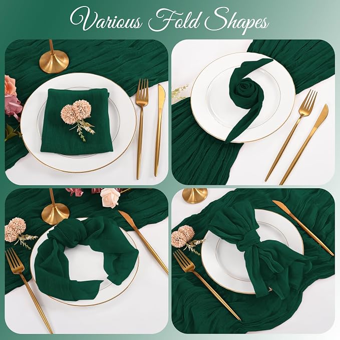 50 Pack Emerald Green Napkins 20x20Inch Cheesecloth Napkins | Elegant Cloth Napkins for Table, Washable Rustic Boho Gauze Napkins, for Wedding Party Bridal Baby Shower Christmas Decor - Image 4