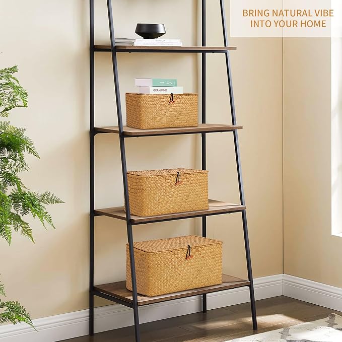 FEILANDUO Wicker Shelf Basket with Lids, Seagrass Storage Baskets Bins Rectangular Woven Baskets Boxes for Organizing Multipurpose Container Boho Home Decor Large Set of 3 - Image 4