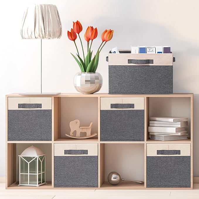 GhvyenntteS Large Fabric Storage Bins for Shelves with 3 Handles, 15x11x9.6 Inch Closet Storage Bins, Sturdy Foldable Storage Baskets for Shelves Closet Bedroom Living Room Office (Beige, Set of 3) - Image 6