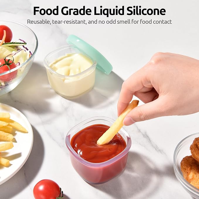 U-Taste Silicone Container with Lids, Small Mini Food Storage, 3oz * 2 | Food Grade Liquid Silicone, Leak-Proof Airtight Lids, Freezer & Microwave Safe, Mini Sauce Tupperware with Clear Measurements - Image 3
