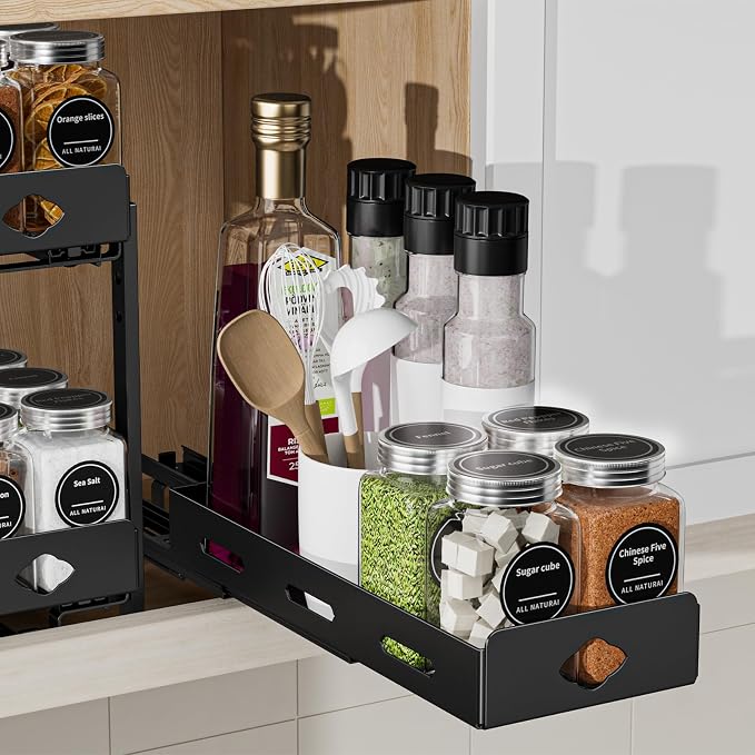 BOIVSHI Pull Out Spice Rack Organizer for Cabinet, Heavy Duty Spice Organizer for Cabinet, Vertical Spice Rack for Kitchen, Cabinet, Pantry, Cupboard (4.2''Wx10.5''Dx2.8''H, Metal Black) by BOIVSHI