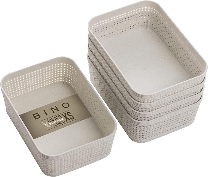 BINO | Woven Plastic Basket | XS (Natural), 5-Pack | THE JUTE COLLECTION | Home Organization, Space - Saving Storage, Stylish Design | Jute Basket | Plastic Storage Basket by BINO