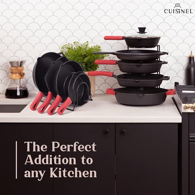 Cuisinel Pan Organizer for Cast Iron, Silicone-Coated 12" Skillet Rack, 2 Pack - Image 7