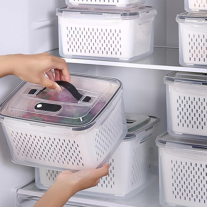 4 Pack Large Fruit Storage Containers for Fridge with vent holes and handle，Airtight Food Storage Containers Keep Fruits, Vegetables, Berry, Fresh longer,BPA-free Fridge Storage Container with Lid - Image 4
