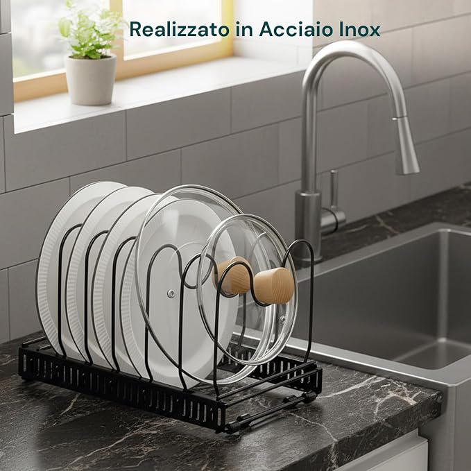 Avilia Extendable Stainless Steel Kitchen Sink Organizer with Stand, Ideal for Lids, Pans and Kitchen Organization Space Saving - Image 2