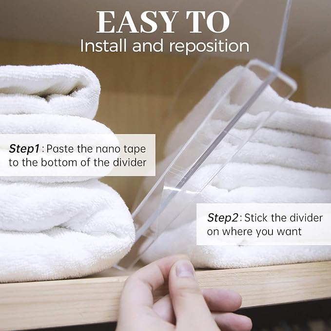 ROUFA 6Pcs Clear Acrylic Shelf Dividers, Closet Organizer Wood Shelf Separators Purse Organizer for Bedroom, Kitchen, Office, Bathroom 11.8''x11'' - Image 6
