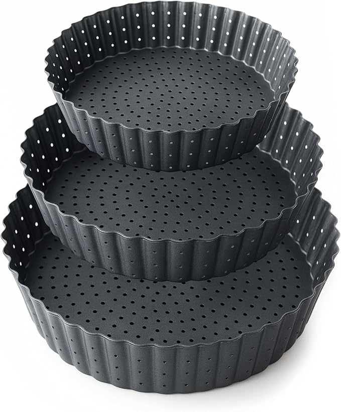 Set of 3 Deep Dish Pie Pan with Removable Bottom - Fluted Carbon Steel Tart Pan for Quiche Lorraine & Pies - Crispy Crust Baking Dish for Home Bakers - 7.87, 9.44 and 11 inches by Space+Home