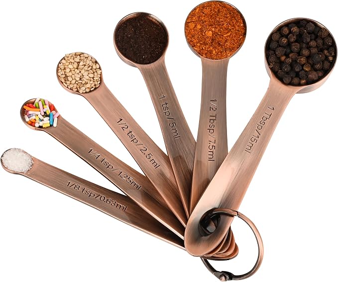 Measuring Cups and Spoons Set, Copper Measuring Cups and Spoons Set for Kitchen & Baking, Stainless Steel 5 Measure Cups & 6 Spoons for Drying&Liquid, US & Metric Measuing Tool - Image 3