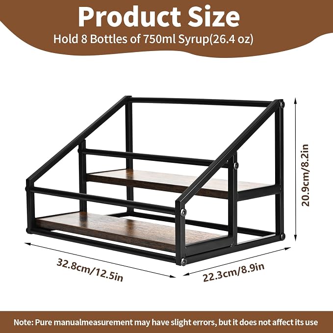 YQBRAO 2-Tier Coffee Syrup Organizer, 8-Bottle Rack, Rustic Brown | Holds up to 8 bottles in two raised rows for coffee bars, kitchens, counters, and beverage stations. - Image 3