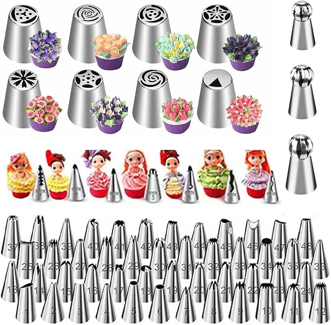 309 PCS Cake Decorating Kit with Storage Case, 73 Stainless Steel Piping Gun & Tips, Baking Frosting Decorating Tools for Beginners (White) - Image 5