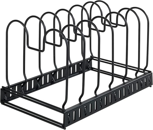 WENKO Pan Storage and Lid Holder, Telescopic Storage for Cupboards with 6 Compartments for Frying Pans and Lids, Cutting Board, Metal, 30-57 x 18 x 18 cm, Black by Wenko%2C+Inc.