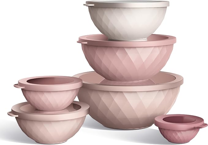 COOK WITH COLOR Mixing Bowls with Lids - 12 Piece Plastic Nesting Bowls Set includes 6 Prep Bowls and 6 Lids, Microwave Safe Mixing Bowl Set, Pink Diamond - Image 4