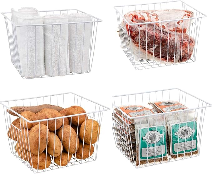 Freezer Wire Baskets, Kitchen Storage Organizer Bins for Chest and Upright Freezer, Refrigerator Dividers Containers with Handles - Pearl White (4) - Image 4