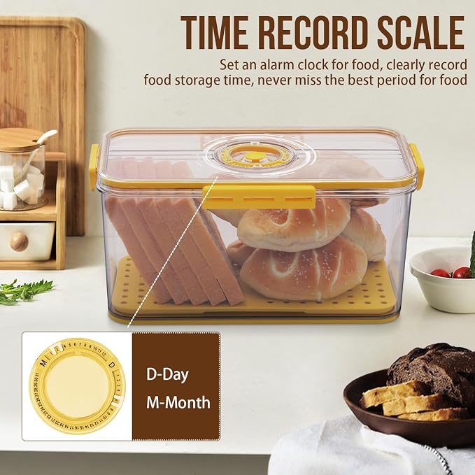 Gifhomfix Bread Box Bread Boxes for Kitchen Counter Airtight, Time Recording Bread Storage Container with Lid, Bread Keeper for Homemade Bread, Toast, Bagel, Donut and Cookies, LARGE Yellow - Image 4