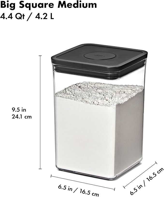 OXO Good Grips POP Container — Big Square Medium — 4.4 Qt /4.2 L — Matte Black, Organization and Storage Solution - Image 7