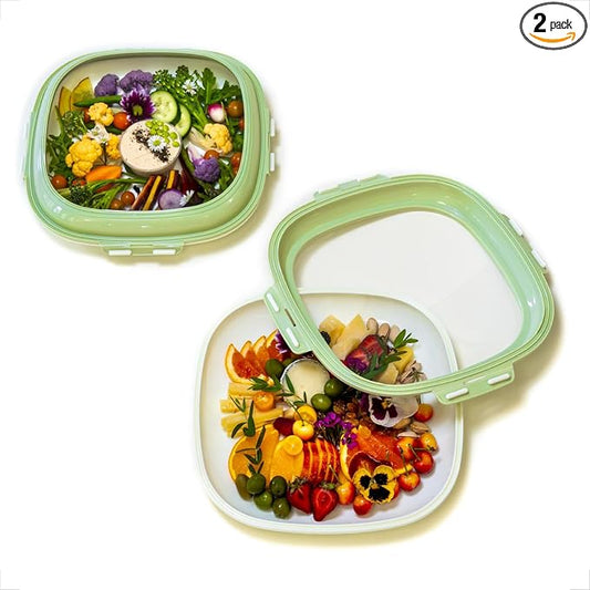 Crudités Portable Stretch-Lid Snack Tray, Square 2-Pack, Sage Green by Crudit%C3%A9s