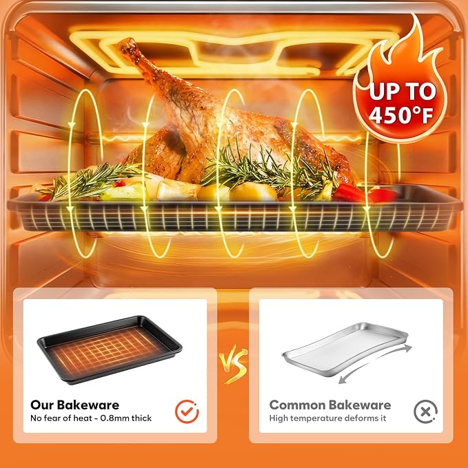 Nonstick Baking Sheet Set with Cooling Rack, 4-Piece Cookie Sheets for Baking, 0.8mm Heavy Duty Carbon Steel Oven Pans, Ceramic Coated Half Sheet, Jelly Roll Pan & Quarter Sheet, PFOA/PTFE Free - Image 6