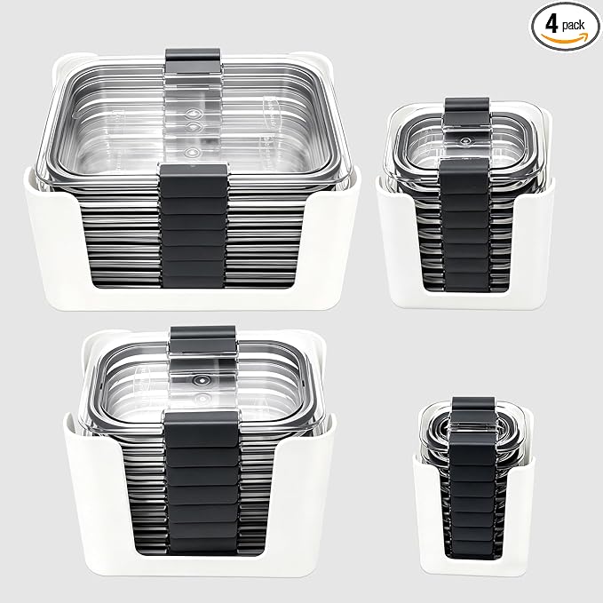Food Storage Container Lids Organizer for Rubbermaid Brilliance Nap-On Lids | Stackable Food Storage Container Lid Organizer -- Fits 0.5, 1.3, 3.2, 4.7 & 9.6 Cups -- Holds 32 Lids (White,4-Piece Bundle) by Hhyoisn