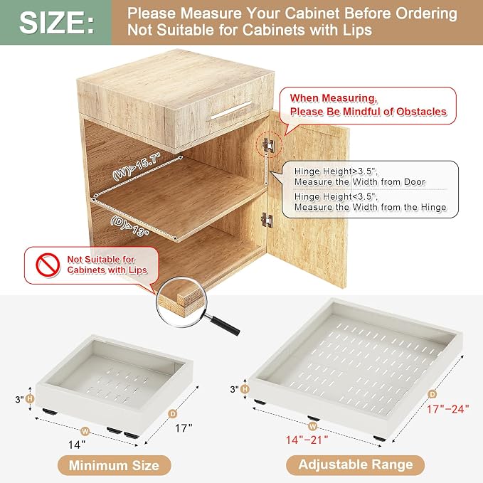 Fokyfok 2Pc Pull out Cabinet Organizer,14"-21"W,17"-24"D,Expandable | No Drill,Adjustable,Roll out Drawers,Adhesive Sliding Drawers,Slide out Shelves for Cabinets Without Lip,Kitchen,Pantry,White - Image 2