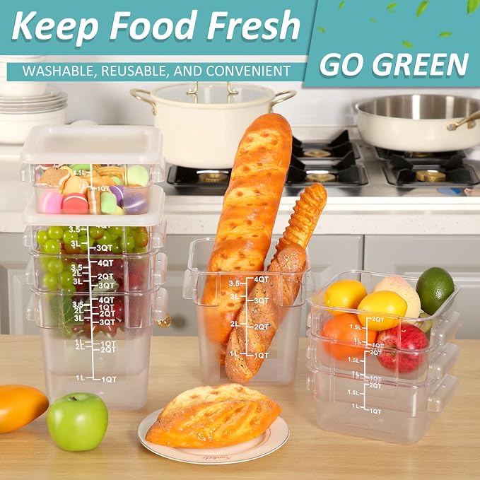 Yungyan 16 Pcs Restaurant Food Storage Containers with Lids Set 2Qt and 4Qt Commercial Restaurant Square Storage Containers Clear Food Cereal Container for Kitchen Freezer (White Lids) - Image 5