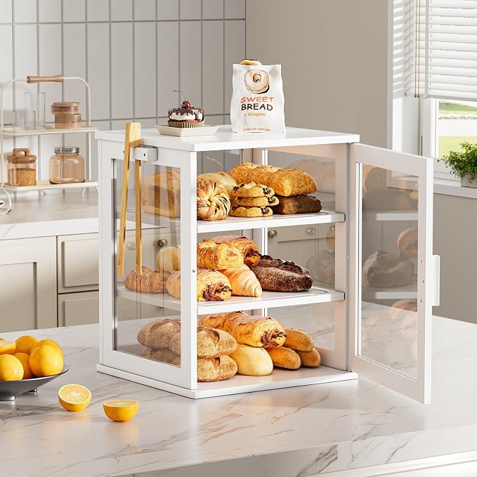 WOWLIVE Bread Box for Kitchen Countertop, 3 Layers Bread Storage Container | Large Bamboo Bread Bin for Homemade Bread with Window, Farmhouse Breadbox Organizer for Kitchen, Cabinet, White, Extra Large - Image 8