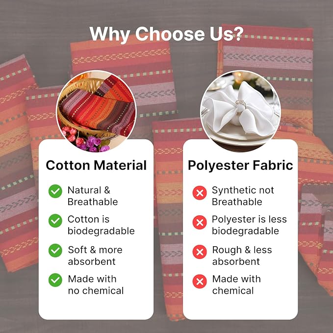 LFH Home Cotton Rich Cloth Salsa Napkin Set of 12 Valentine’s Day Romantic Red Washable Soft Durable Striped Table Napkins for Dining, Wedding, Daily Use, Reusable Eco-Friendly Fabric (18x18) - Image 6