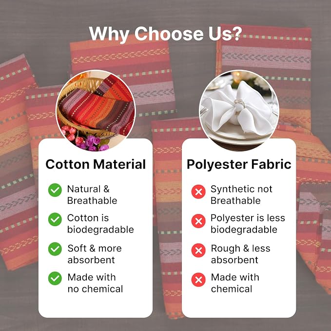 LFH Home Cotton Rich Cloth Salsa Napkin Set of 24 Valentine’s Day Romantic Red Washable Soft Durable Striped Table Napkins for Dining, Wedding, Daily Use, Reusable Eco-Friendly (18x18) - Image 6