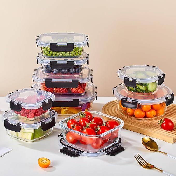 Liuruiyu 12 Pack Glass Food Storage Containers with Lids, Meal Prep Containers, Airtight Bento Boxes with Leak Proof Locking for Microwave, Oven, Freezer and Dishwasher, BPA Free - Image 2
