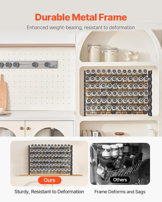 VEVOR Spice Rack Organizer for Cabinet, Spice Organizer with 72 Empty Spice Jars, Lids, Spice Labels, and Funnel Complete Set, Seasoning Organizer for Countertop, Kitchen, Pantry, Cupboard, 23x16 in - Image 5