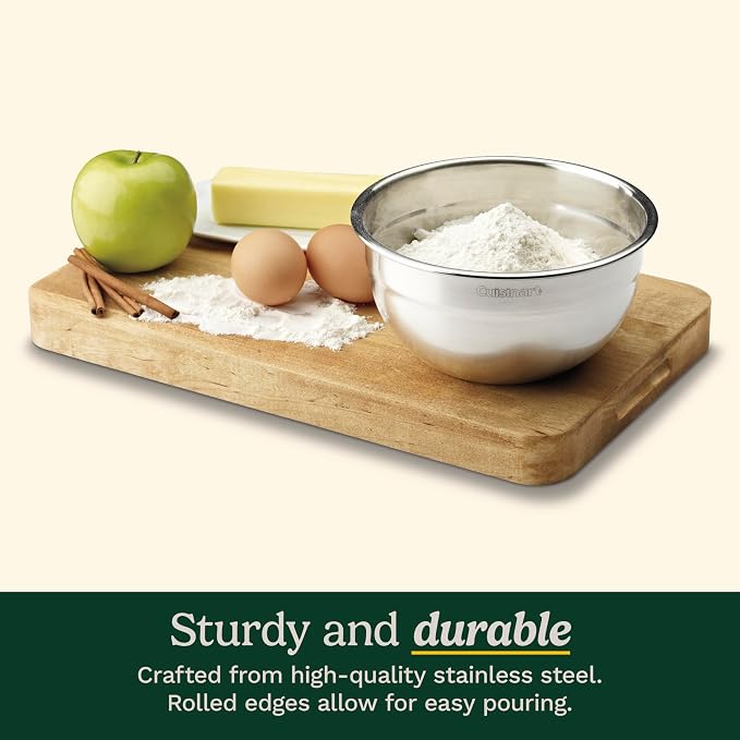 Cuisinart Mixing Bowl Set, Nesting Bowls, Stainless Steel, 3-Piece | 1.5, 3 & 5 qt. stainless steel mixing bowls for baking, cooking & prep, dishwasher safe, durable & compact, CTG-00-SMB - Image 5
