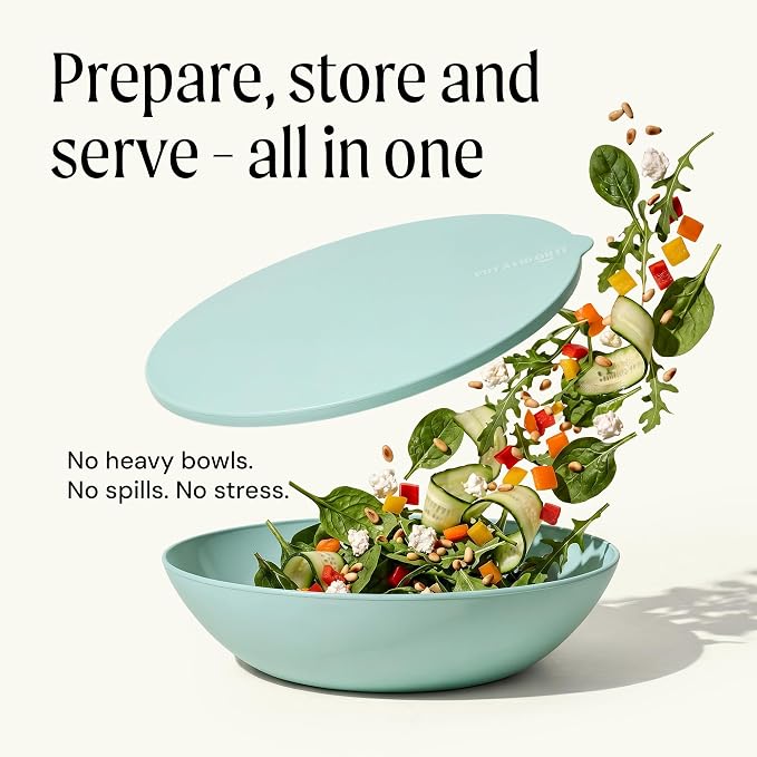 Large Serving Bowl with Lid - Certified Recycled Food-Safe Plastic, BPA-Free, Dishwasher, Microwave, Fridge and Freezer Safe | 4.96qt | Mint - Image 2