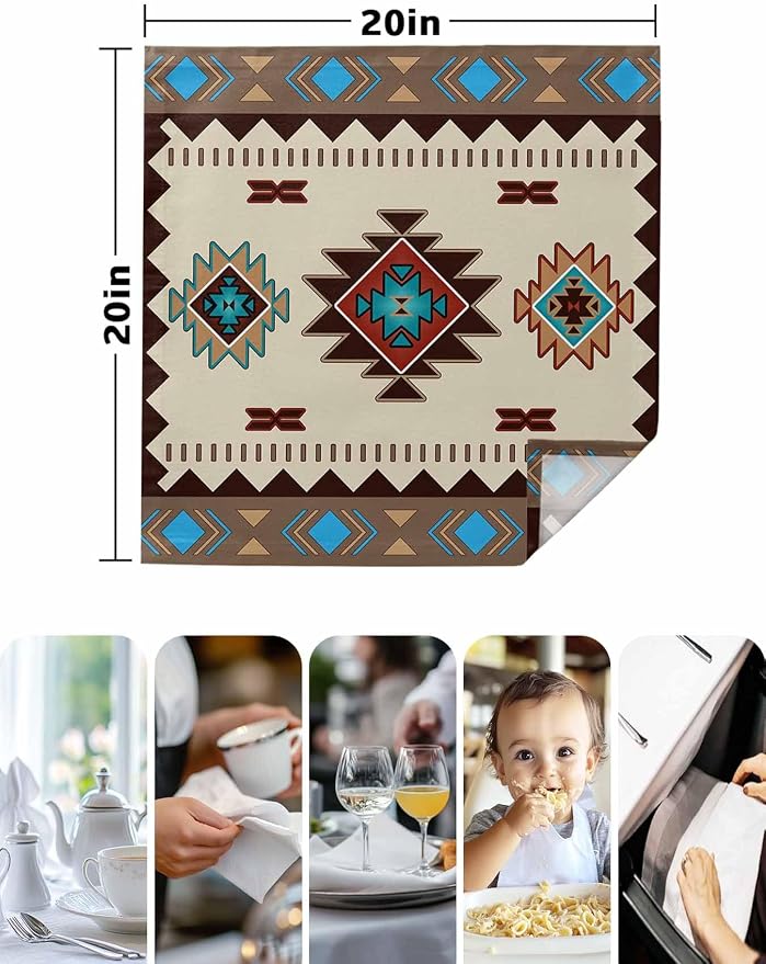 Multicolor Boho Cloth Napkins Set of 8 - Washable Dinner Napkins Reusable Table Napkins for Home Party Weeding Dining Table Setting Decoration,Western Southwest Native American Indian Oversized - Image 7